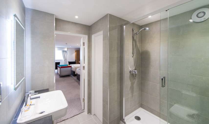 Barnstaple Hotel Taw Suite Accommodation Bathroom Shower and Sink