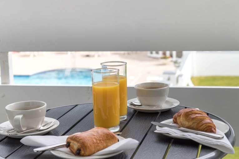 Barnstaple Hotel Coffee and Pastries Breakfast on Balcony overlooking Swimming Pool