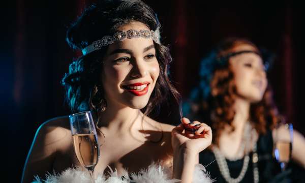 lady dressed up with champagne