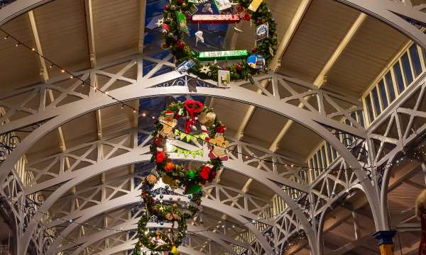 Christmas decorations inside Barnstaple Pannier Market