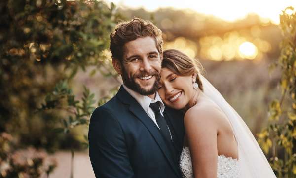 Bride and groom posing