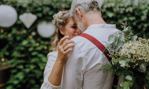 Bride and groom posing