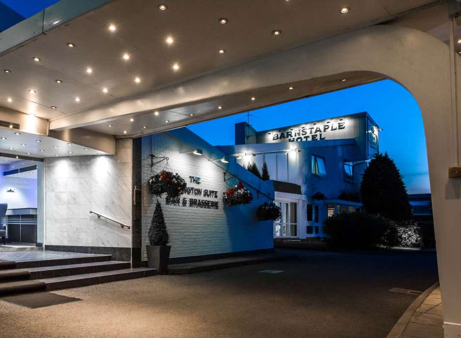 Barnstaple Hotel Entrance at Nighttime