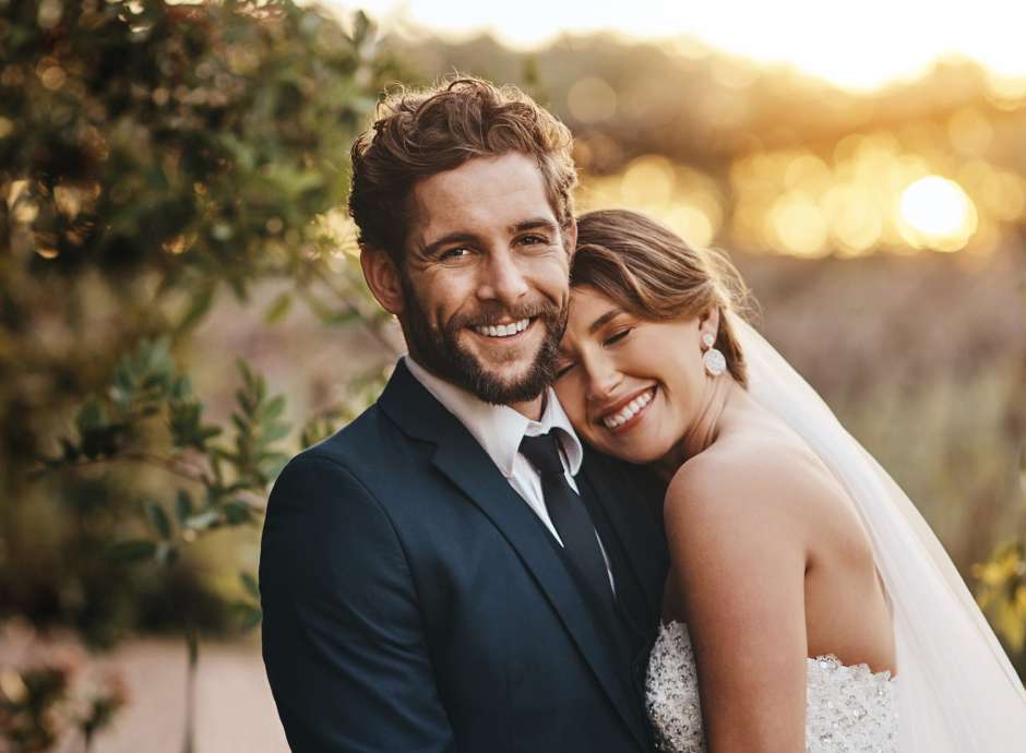 Bride and groom posing