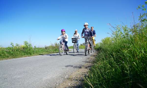 family of four cycling